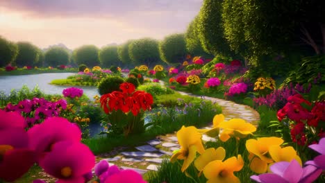 a vibrant and colorful fantasy garden