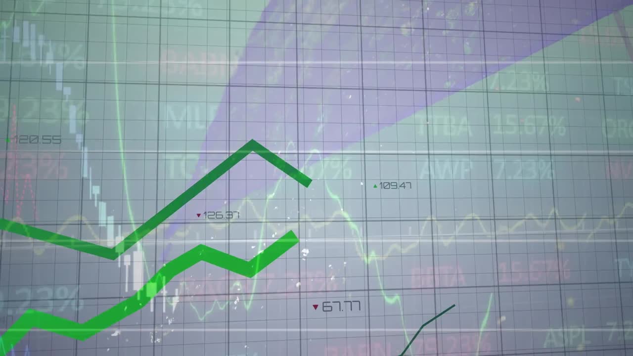 animación del procesamiento de datos financieros con líneas verdes sobre la cuadrícula