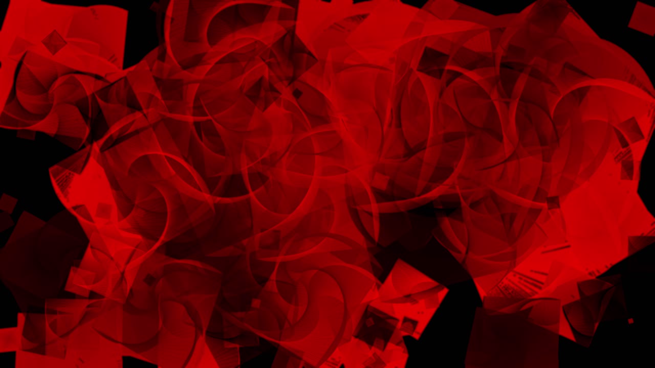 검은 바탕에 회전하는 빨간 사각형의 추상적인 디지털 애니메이션