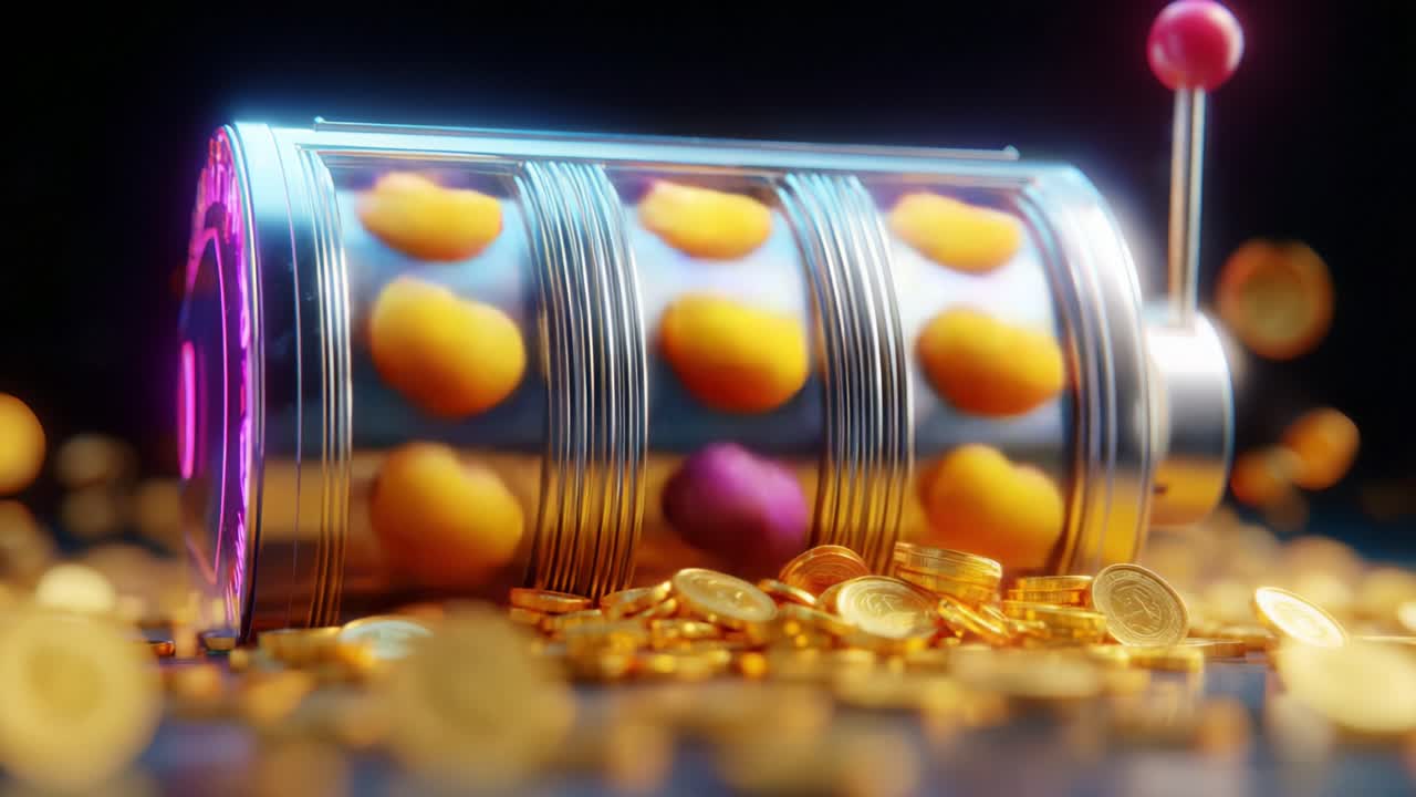 A Stunning Visualization of a Colorful Slot Machine Surrounded by Gleaming Coins, Highlighting the Thrill of Gambling and the Allure of Winning Big in Casino Games