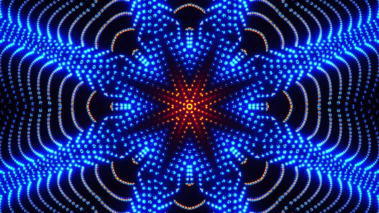flor azul y naranja con patrón psicodélico. ciclo de kaleidoscopio vj