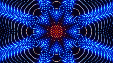 flor azul y naranja con patrón psicodélico. ciclo de kaleidoscopio vj