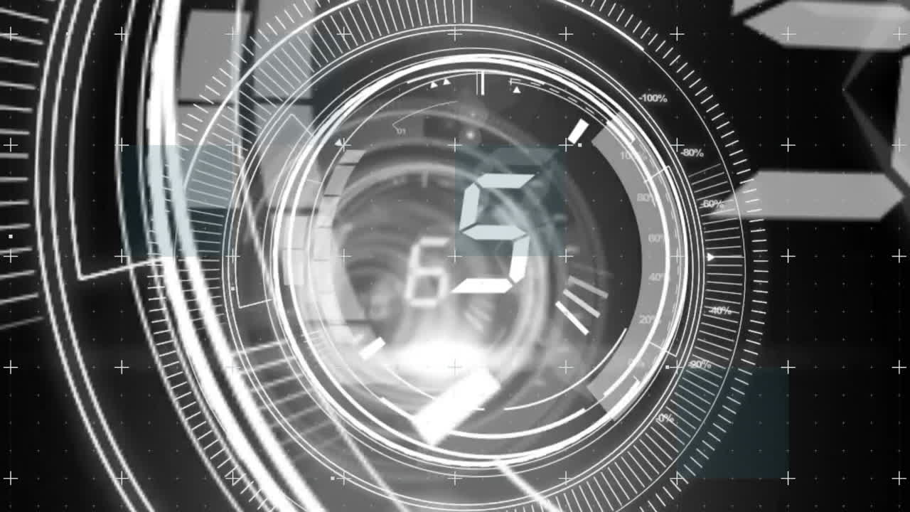 Animation of countdown over scopes scanning on black background