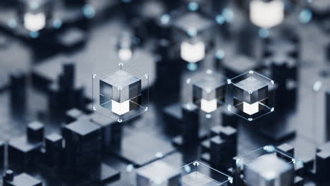 Metallic cube circuit board, 3d rendering.