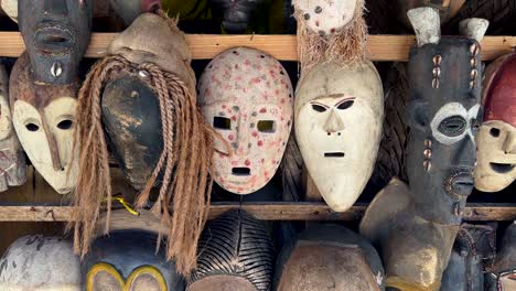 Masks for sale in a souvenir shop on a beach in Zanzibar. Tanzania.