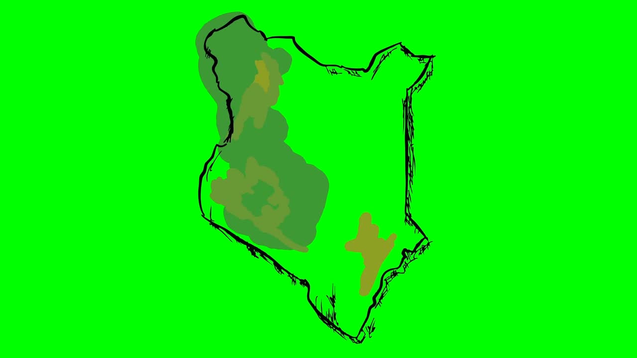 kenya dibujando un mapa de colores en una pizarra verde aislada