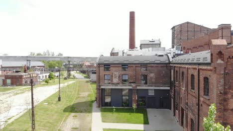 Aerial-shot-of-the-Żnin-Arche-Hotel-inside-old-sugar-factory-in-Poland