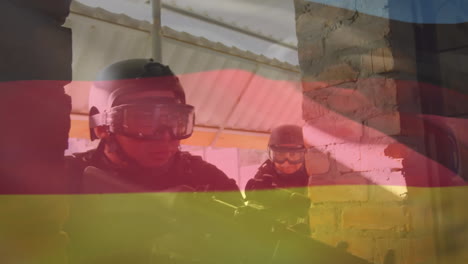 animation of flag of germany over diverse soldiers