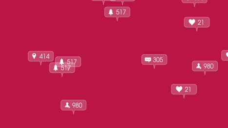 animación de los iconos de los medios en fondo rosado.
