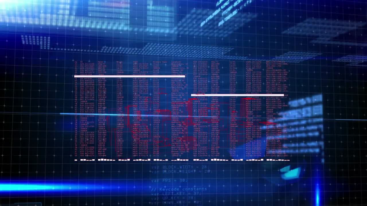 Animation of data processing over blue background