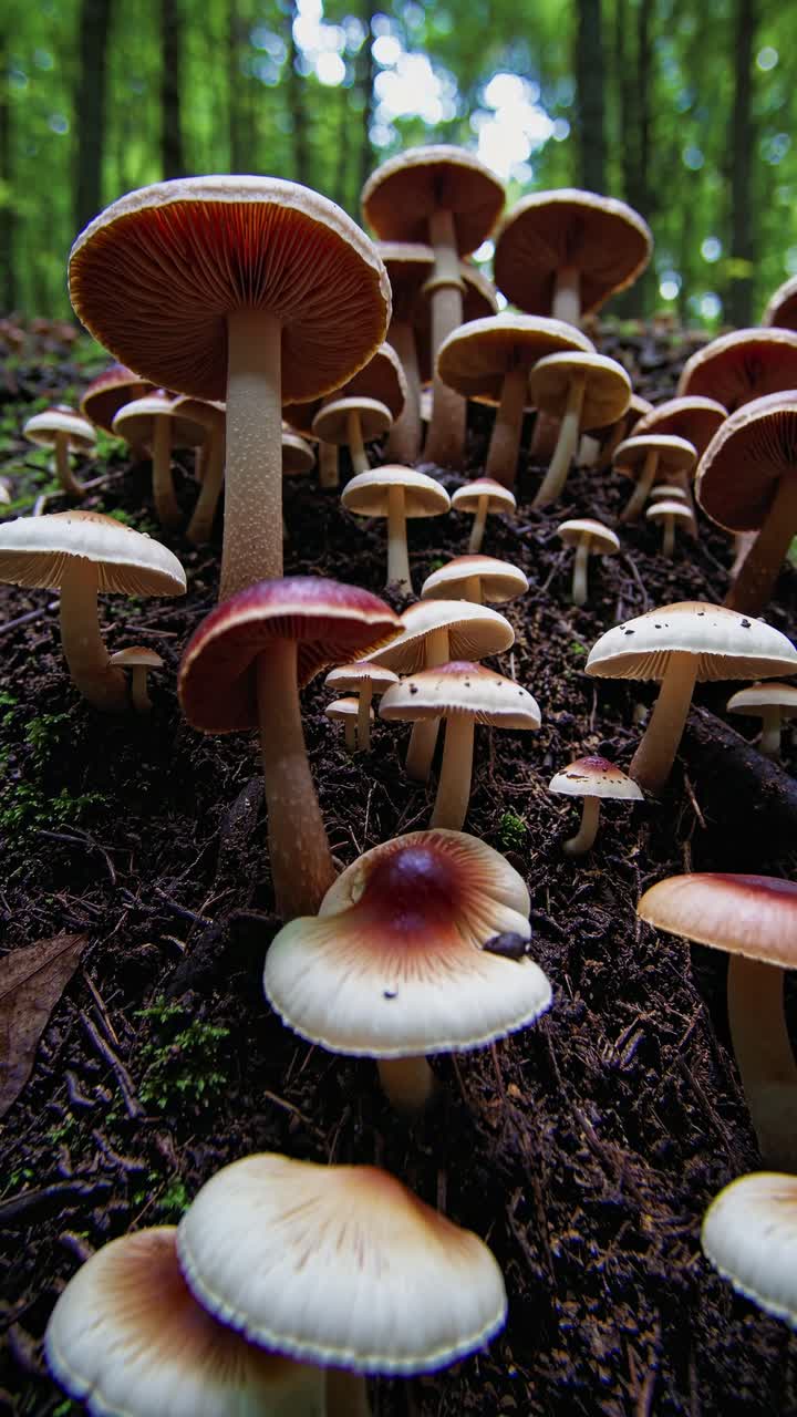 Close-Up View of Wild Mushrooms Growing on Forest Floor