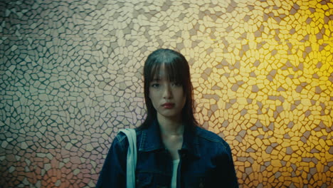 young woman in night city