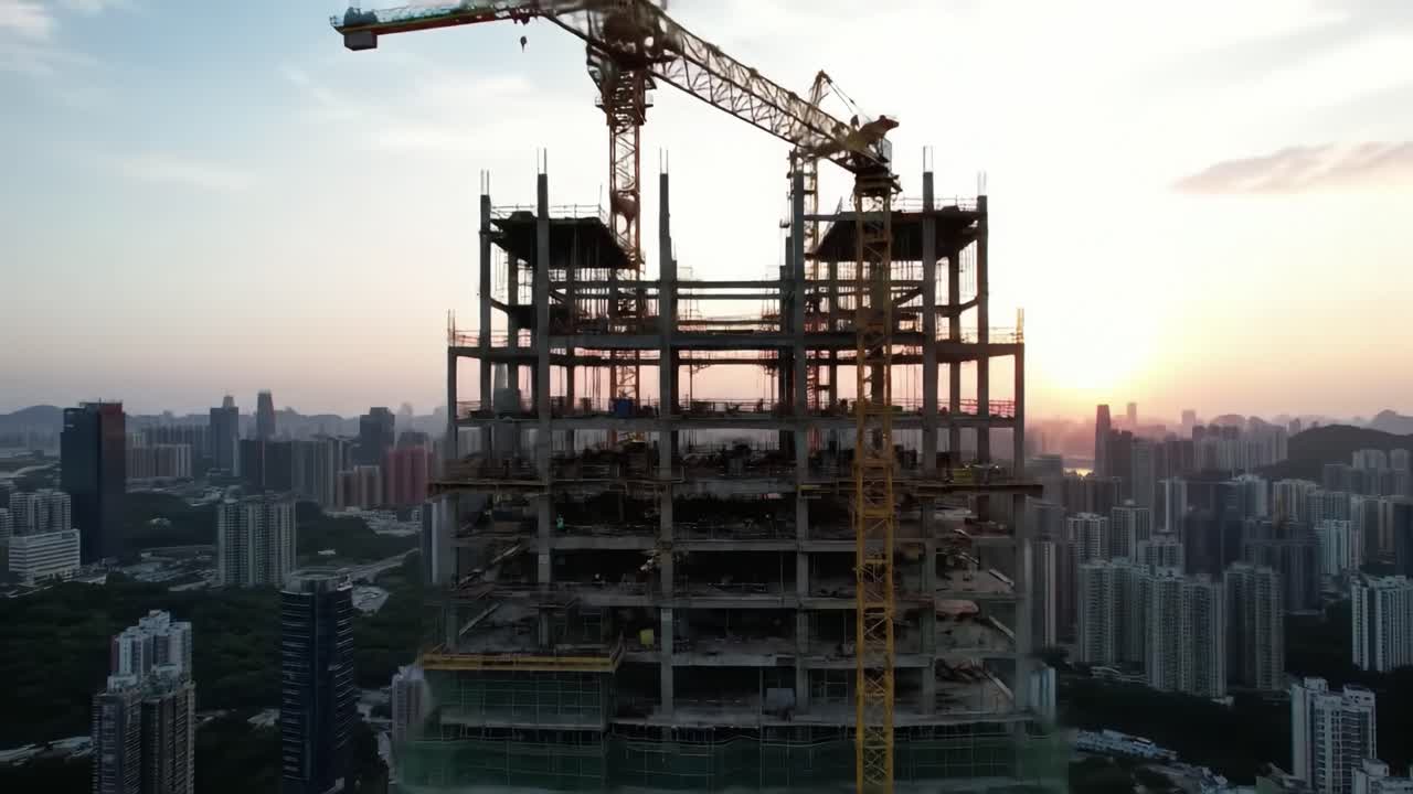 Aerial Perspectives of Modern Construction: From Rising Skyscrapers to End-of-Day Operations in a Thriving Urban Landscape