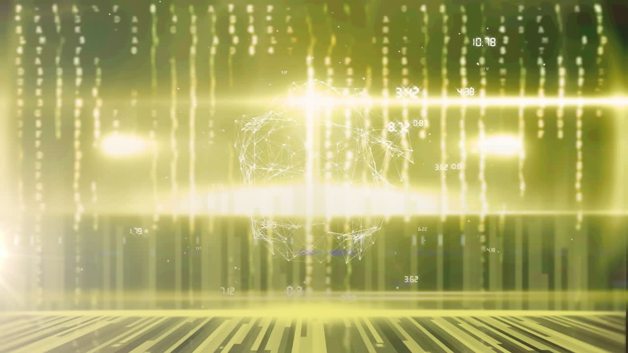 골든 라이트 트레일에 대한 연결 네트워크의 전 세계에 대한 빛의 점의 디지털 애니메이션