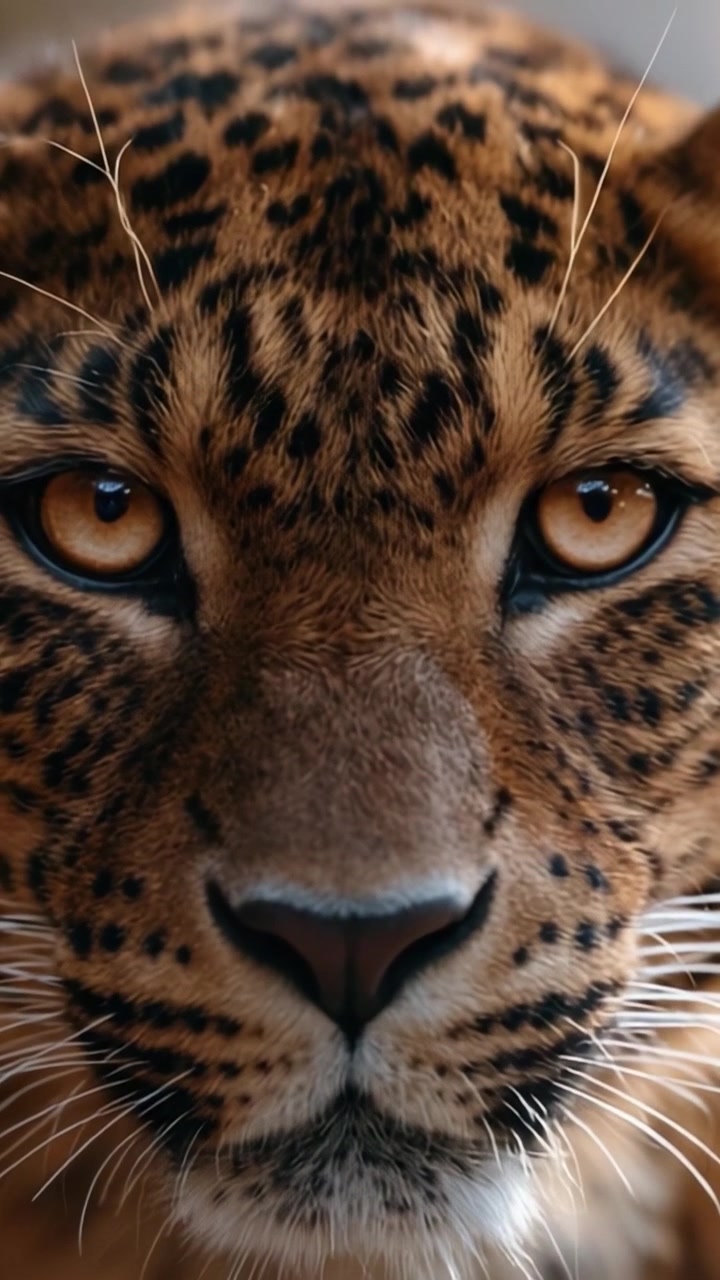 Vahşi doğanın ve ihtişamının yansıması olan çarpıcı özelliklere ve yoğun bakışlara sahip, vahşi güzelliğin özünü yakalayan görkemli bir leoparın yakın çekim portresi.