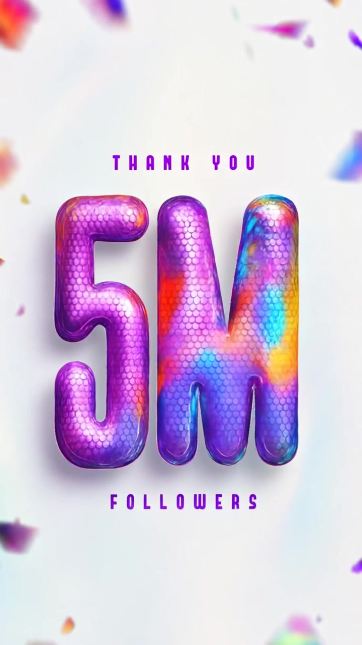 Thank You five million followers celebration design with colorful glossy three dimensional lettering