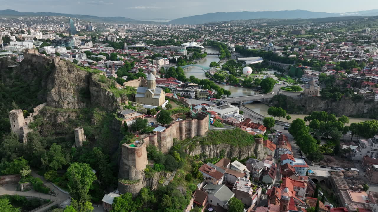 Views over Tbilisi city and Tabor Monastery in Georgia, Metekhi.