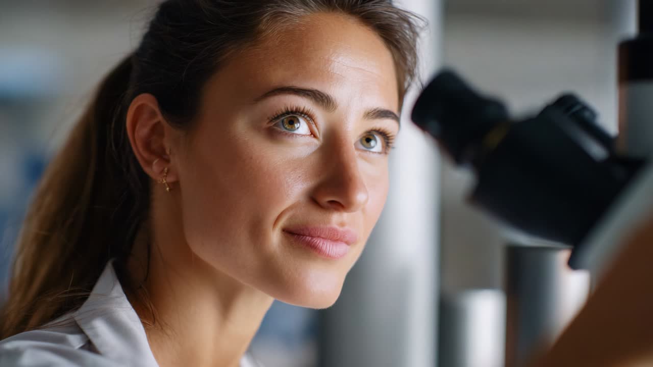 A focused researcher intently observing specimens through a microscope, symbolizing the dedication and precision required in scientific exploration and advancements in technology and medicine