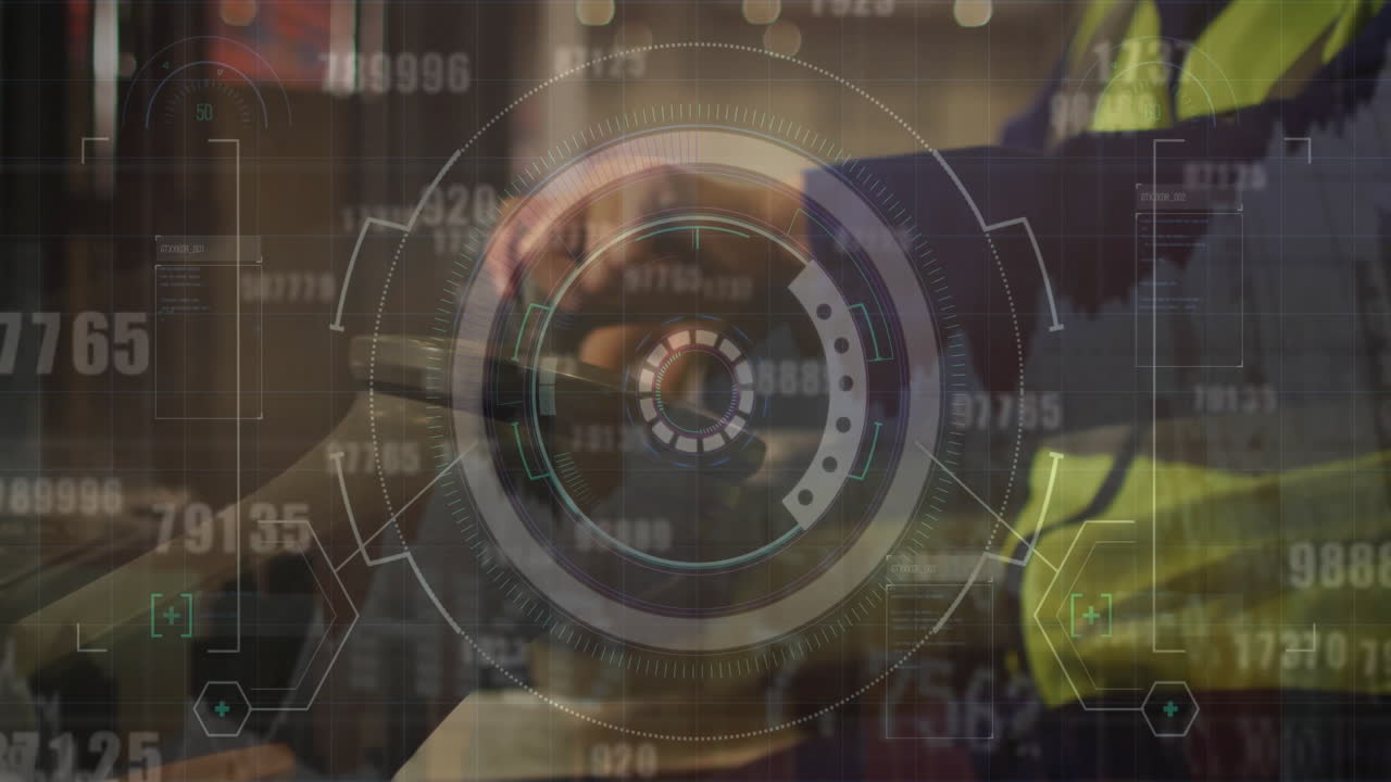 animación de gráficos estadísticos sobre trabajador masculino afroamericano en el almacén