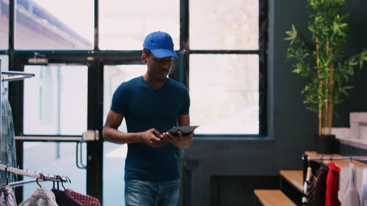 Courier holding tablet computer