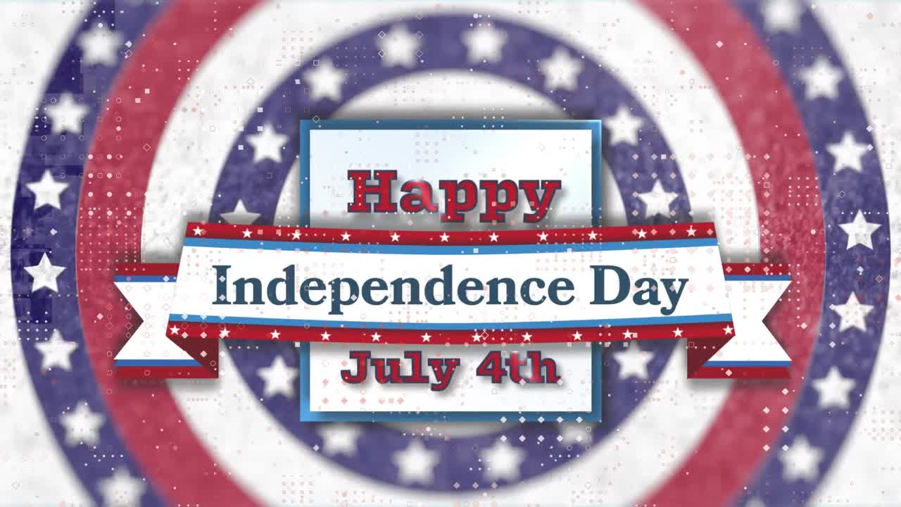 feliz día de la independencia pancarta de texto contra múltiples estrellas en círculos giratorios sobre fondo blanco