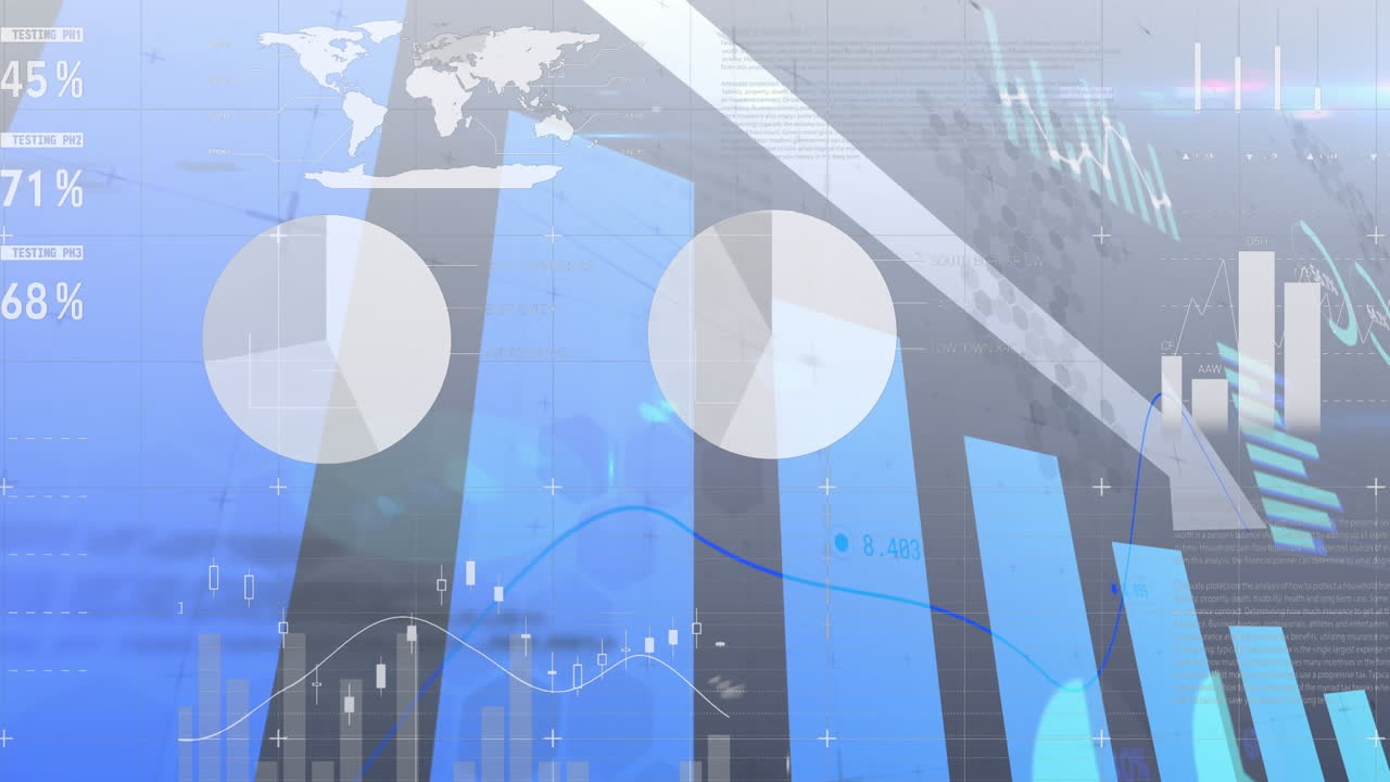 Animation of financial data processing on black background