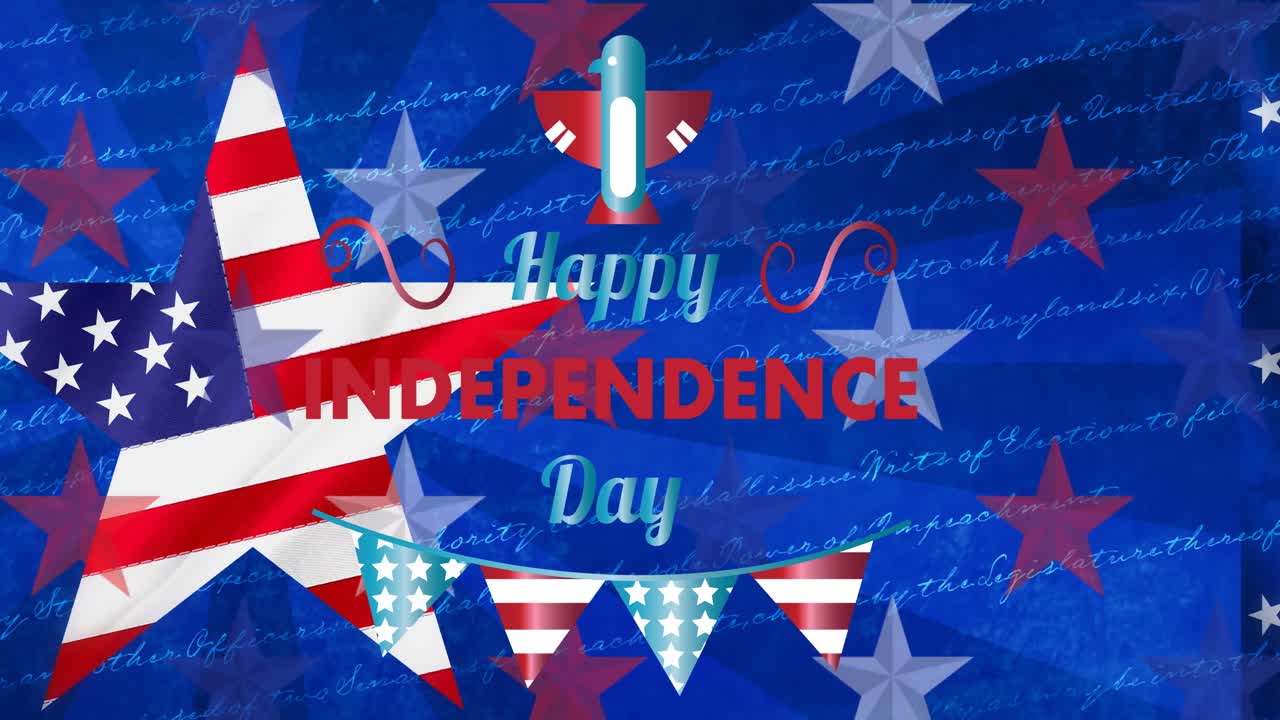 미국 패턴의  ⁇ 발 위에 있는 독립기념일 텍스트의 애니메이션