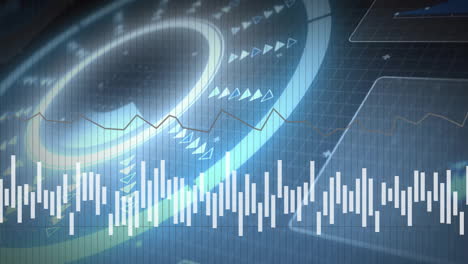 financial data and stock market analysis animation over futuristic digital interface