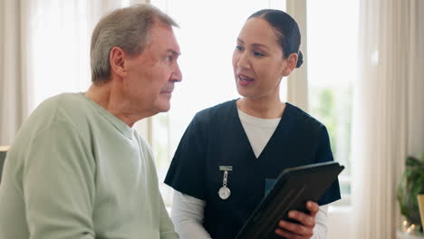 tablet, medical and nurse with senior man