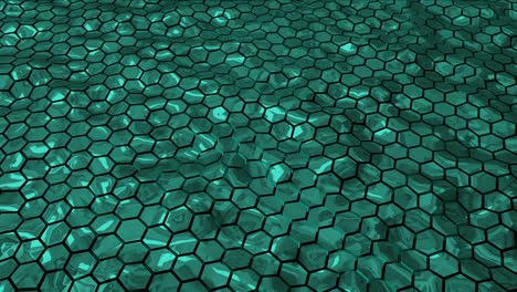 abstract shiny green hexagonal geometry patterns with six sided polygon and with smooth wavy motion . abstract trendy background for business & technology, 4k high quality,3d animation, 3d render.