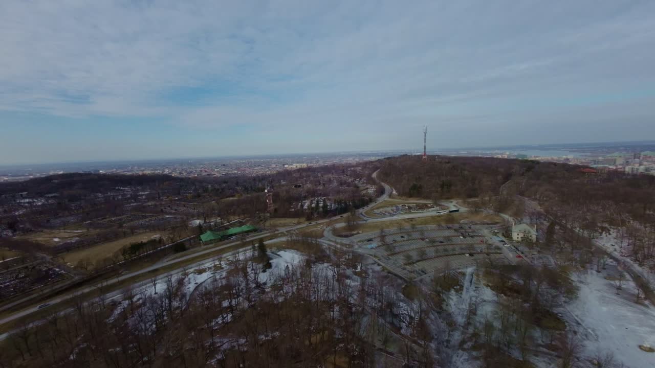 Winter on Mount Royal, Montreal, captured in a FPV drone shot