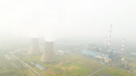 Aerial capture of industrial plants in India, highlighting emissions from multiple smoke chimneys.