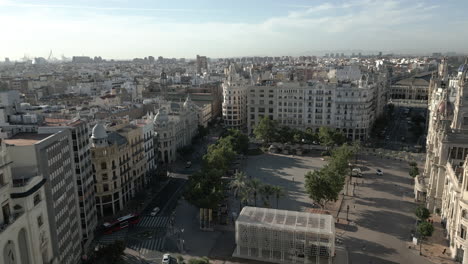 drone shot of a square in the city of valencia, spain