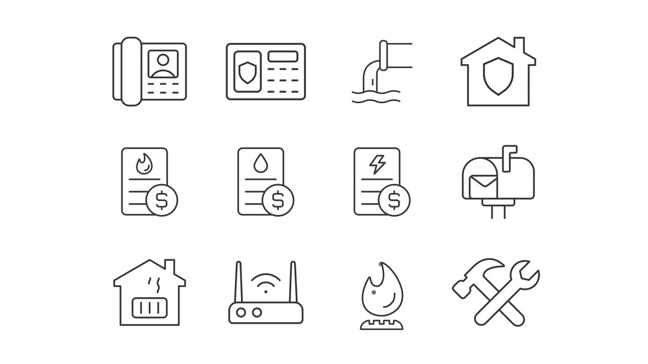 Animated Line Icons of Home Services, Utilities, and Maintenance