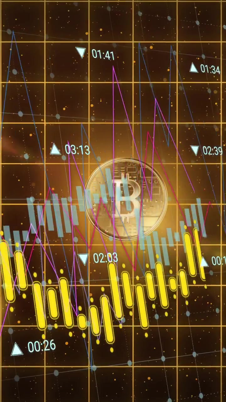 Animazione di bitcoin ed elaborazione di dati finanziari