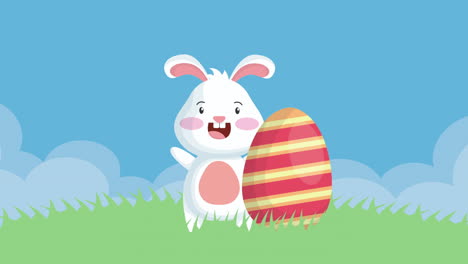 feliz pascua tarjeta animada con conejo lindo y huevo pintado