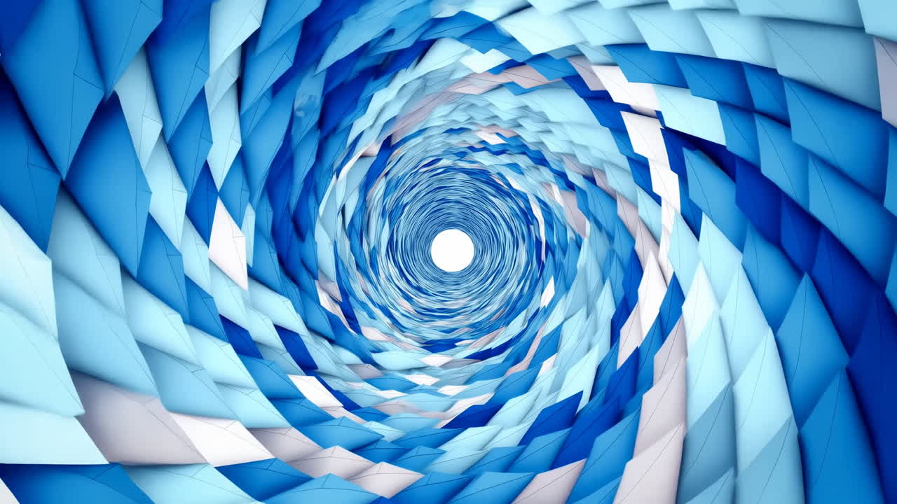 Animazione dinamica di vortice a spirale geometrico blu e bianco