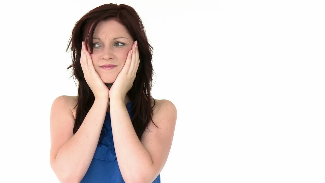 slide show with an attractive worried woman