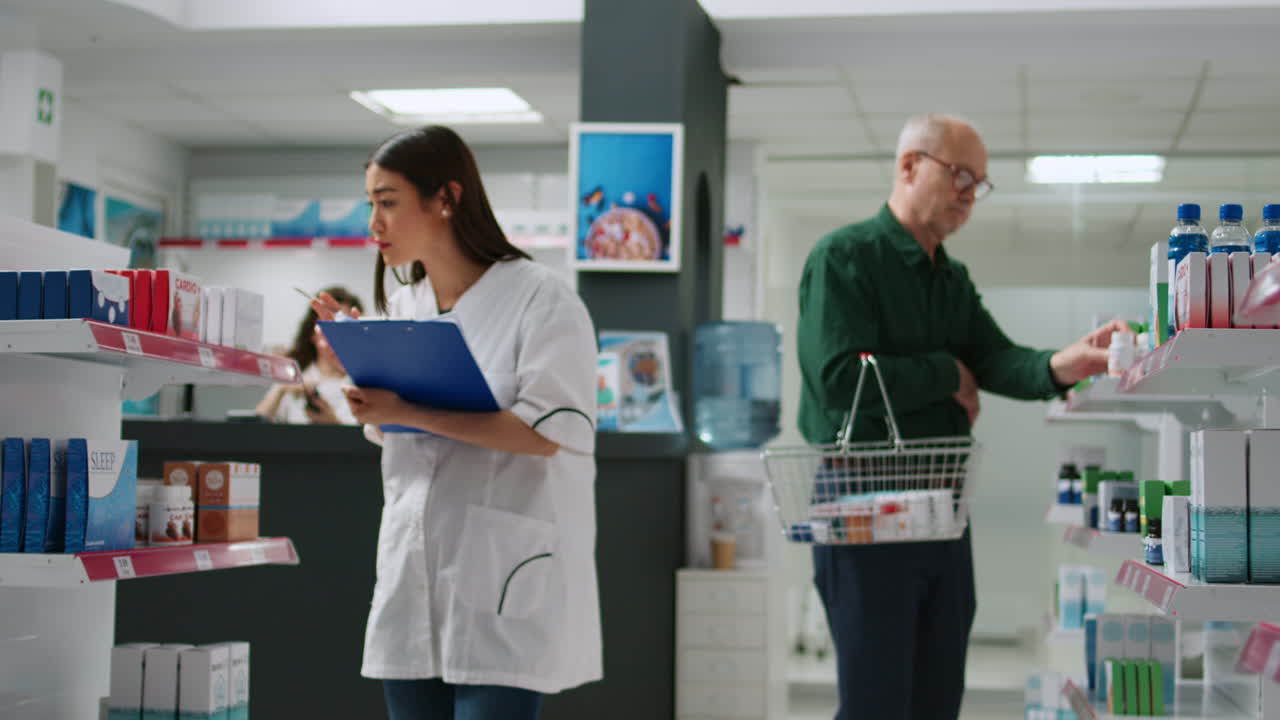 Pharmacy with Pharmacists and Customers