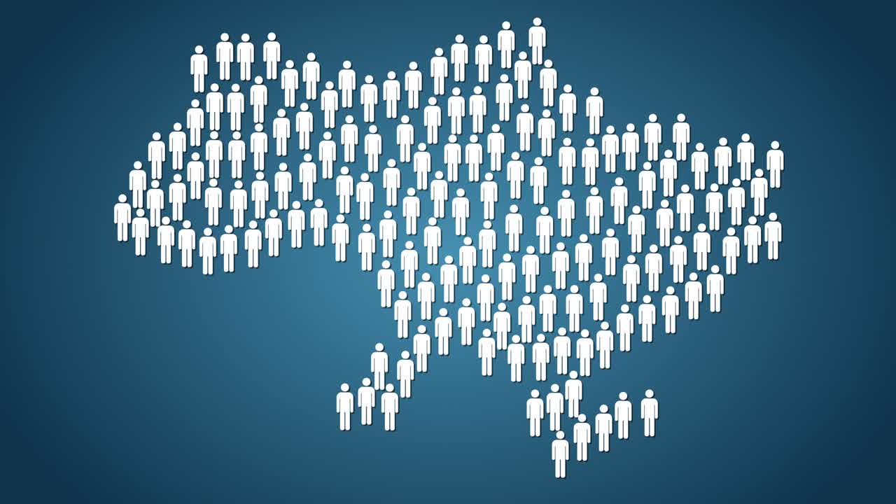 Graphic animation - People symbols in shape of map of Ukraine