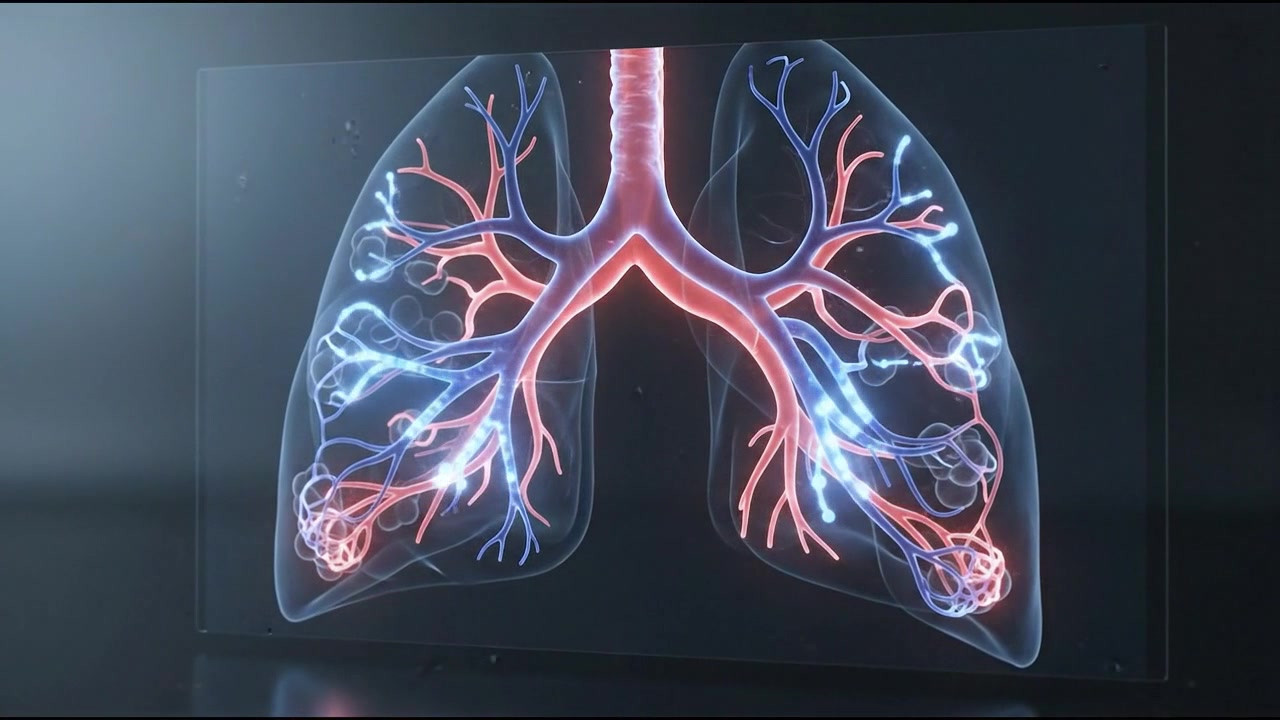 Animazione medica 3D dell'anatomia e della respirazione dei polmoni umani