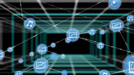 Animation-of-network-of-connections-on-black-background