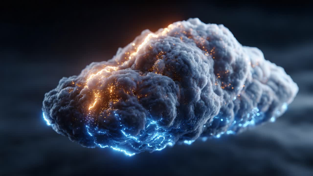 A Spectacular Glimpse into the Ethereal Realm: An Electrifying Cloud with Radiant Glow and Intricate Patterns Amidst a Darkened Sky