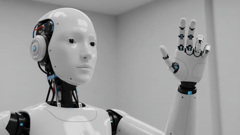 futuristic robot interaction: the evolution of robotics and artificial intelligence captured in two striking frames showcasing a human-like robot in motion