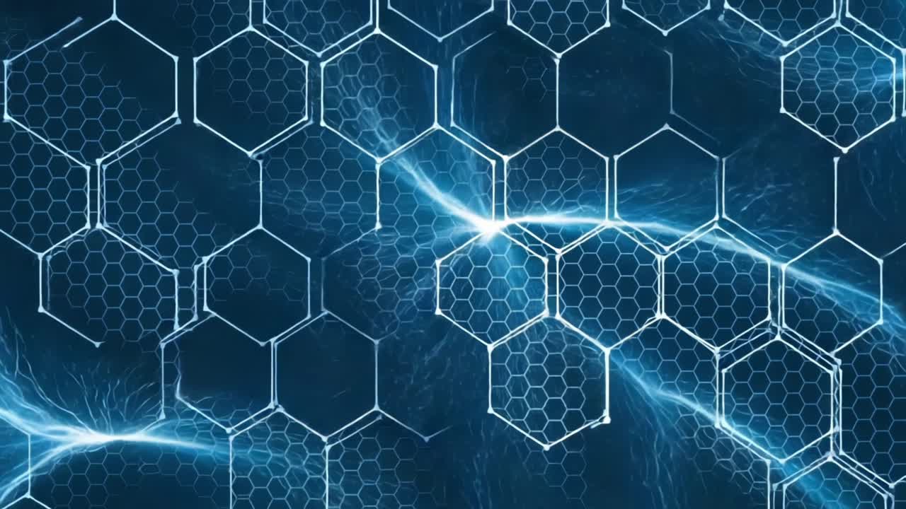Dynamic Blue Honeycomb Pattern with Electric Flow: A Captivating Visual Showcasing Interconnected Hexagonal Structures and Vibrant Energy