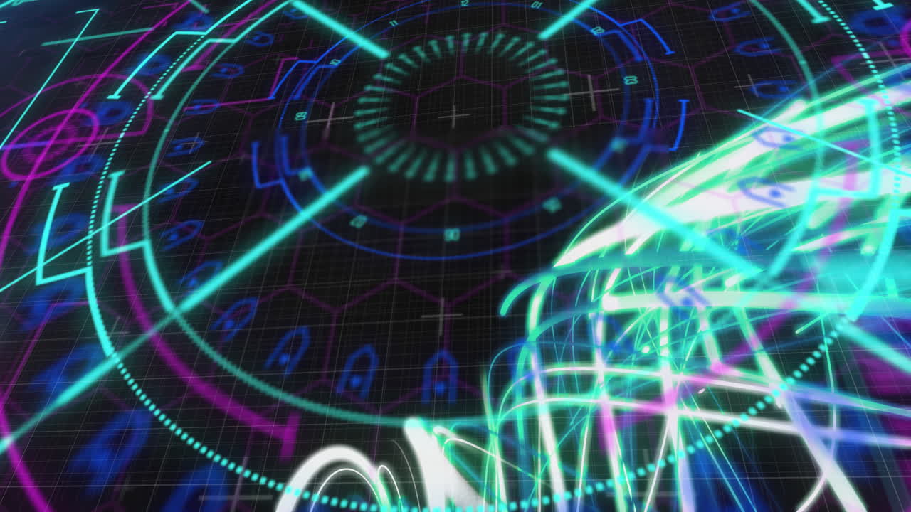 검은색 배경에 빛의 흔적 위에 모양으로 범위 스캔의 애니메이션