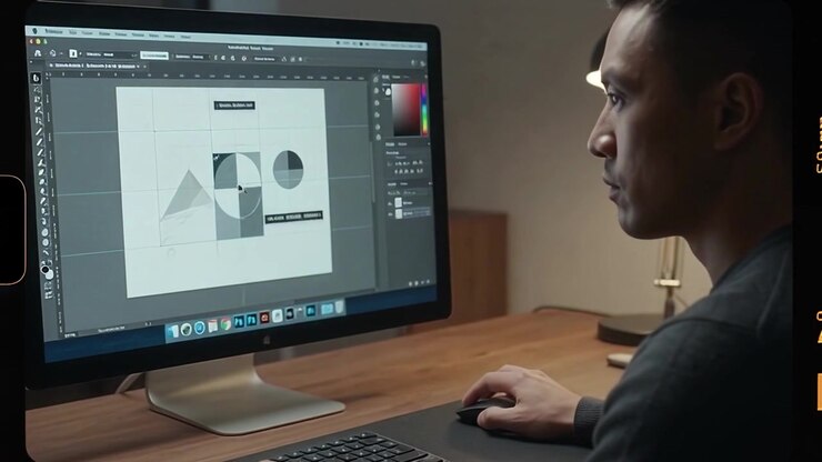 Graphic Designer Working on Digital Illustration in Studio
