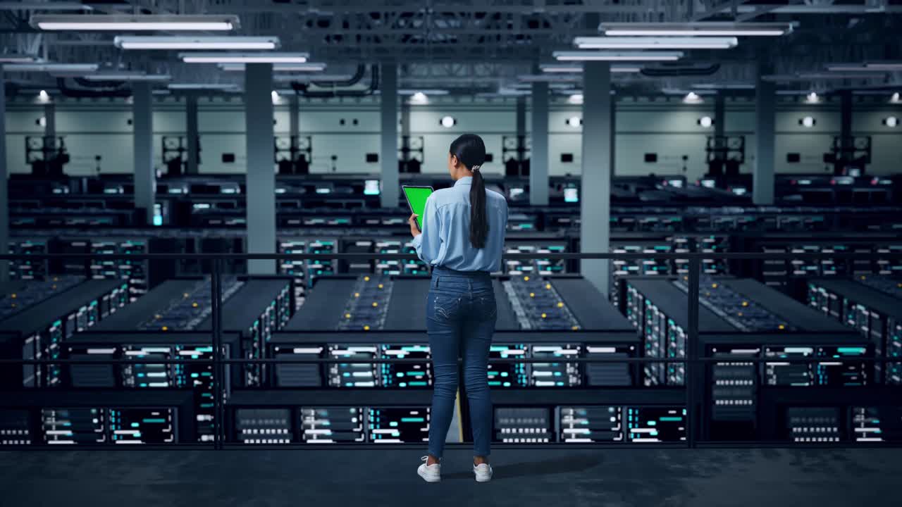 Woman monitoring server room