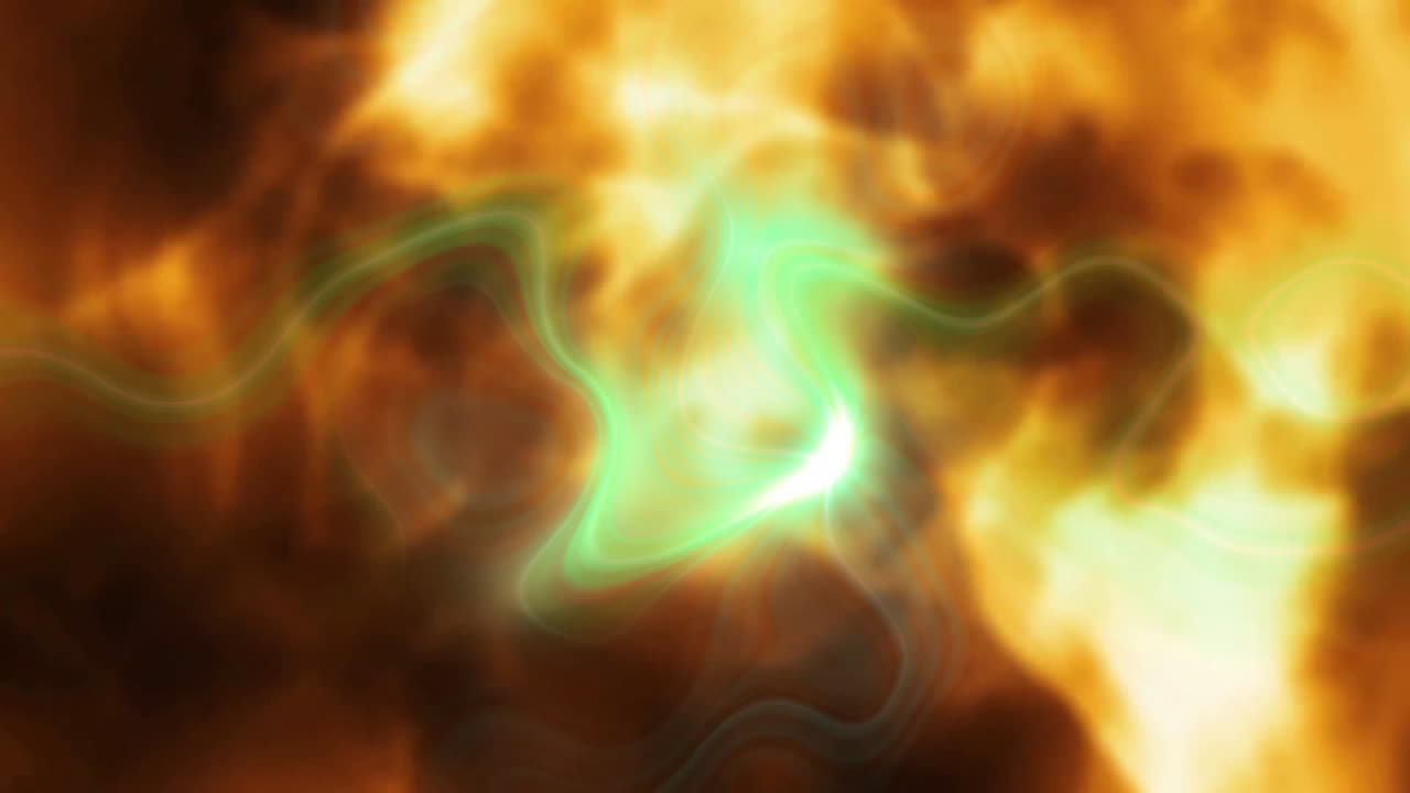 Swirling green and orange light effects creating glowing abstract patterns animation