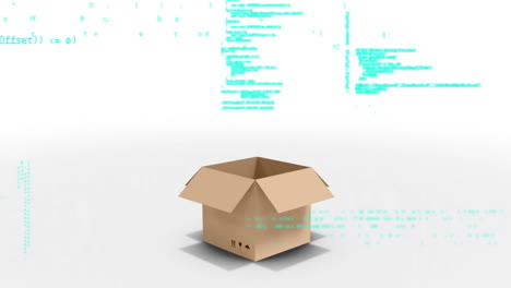 animación del procesamiento de datos sobre la pila de cajas de cartón abiertas